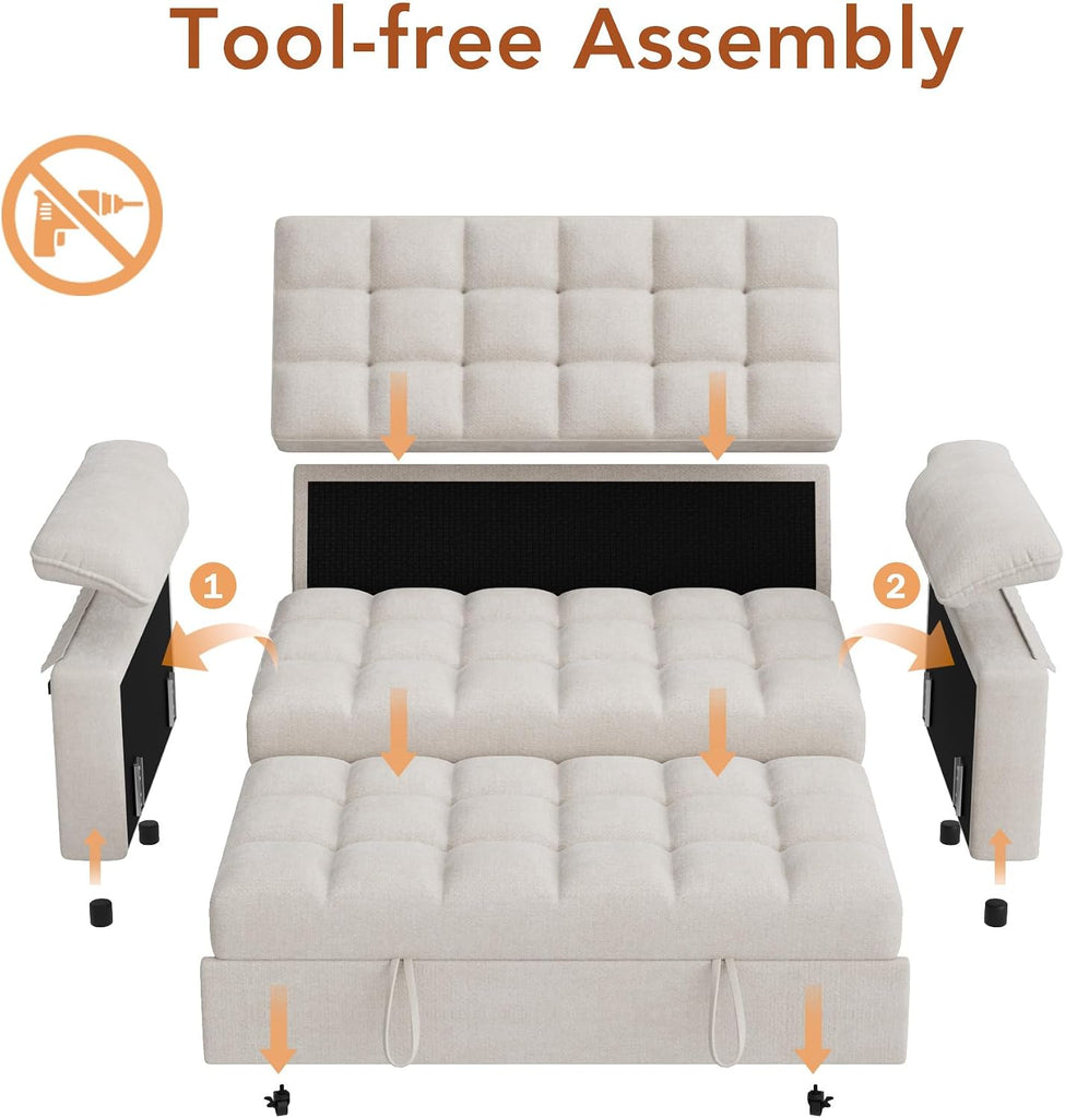 Sleeper Sofa Bed, 70" Pull Out Futon Couch with Small Table| USB Port | Side Pockets | Tool-Free Assembly |