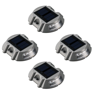 Solar Deck Lighting Outdoor - 4 Pack Waterproof Aluminum Dock Solar Powered Lights Outdoor LED Pathway Road Marker
