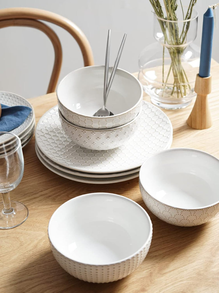 Plates and Bowls Sets for 4, 12 Piece Ceramic Dinnerware Sets, Modern Stoneware Kitchen Dish Set, Chip Resistant