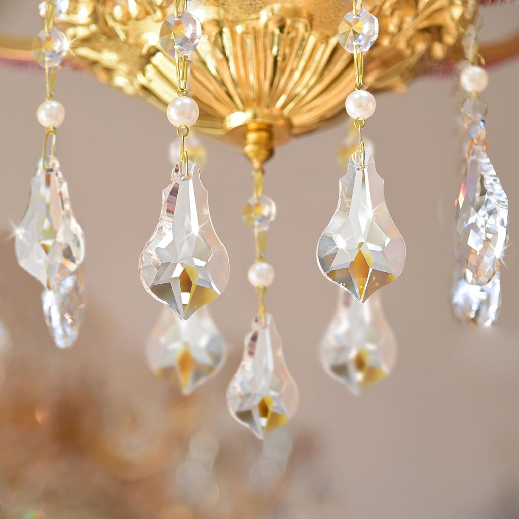 6 Pcs 2" Pendant Chandelier K9 Crystal Decorative Hanging Ornaments - Clear Glass with Pearl Prism Pendants with