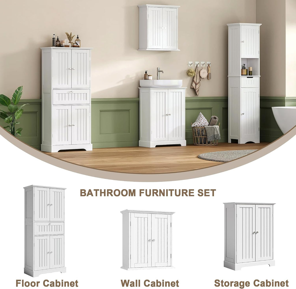 51" H Bathroom Floor Cabinet with Drawers and Adjustable Shelves | Bathroom Storage Cabinet, Freestanding Kitchen