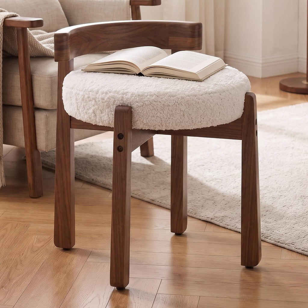 Modern Boucle Makeup Ottoman, White