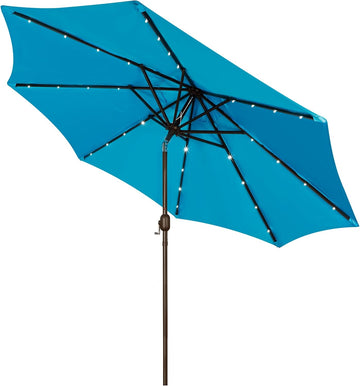 9 ft Solar Umbrella, 32 LED Lighted Patio Umbrella, Table Market Umbrella, Outdoor Umbrella Pool and Beach (Light Blue)