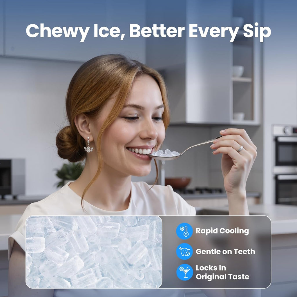 Nugget Ice Maker Countertop, Fast 35lbs/24H Sonic Pebble Ice Machine, Self-Cleaning Anti-Scale System, Stainless