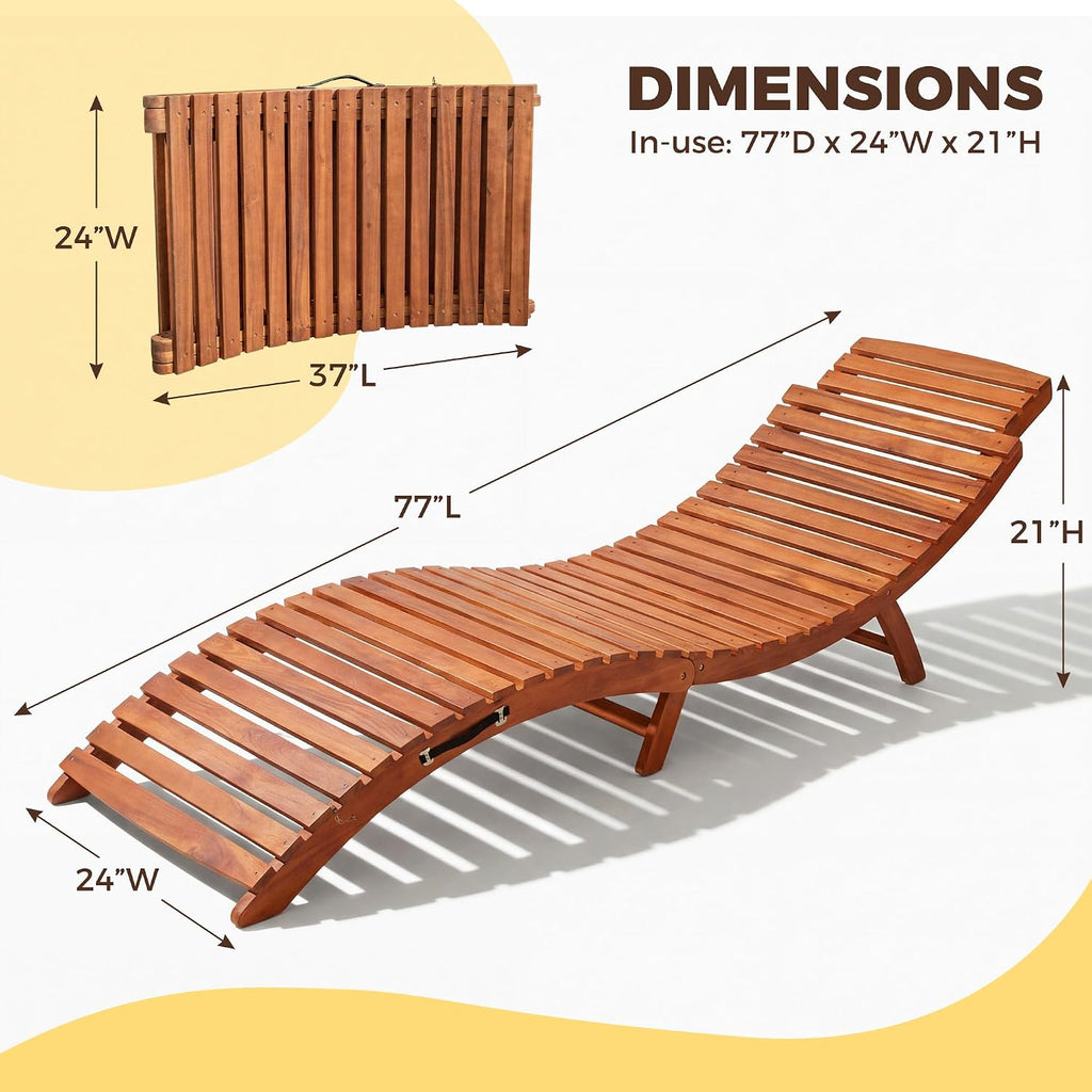 Lounge Chair Outdoor Acacia Wood with Side Handle (2 Pieces) | Foldable Pool Lounge Chairs, Outdoor Lounge Chairs