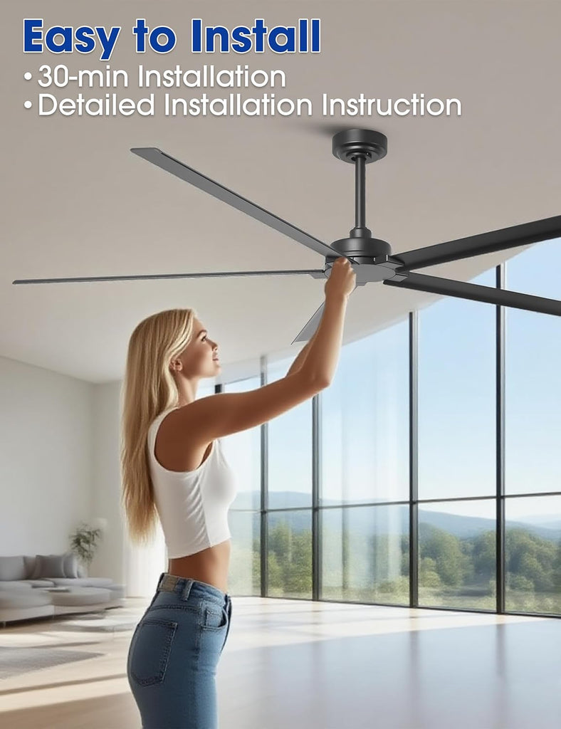 Waterproof Outdoor Ceiling Fans 72 Inch Black Industrial Ceiling Fans without Lights