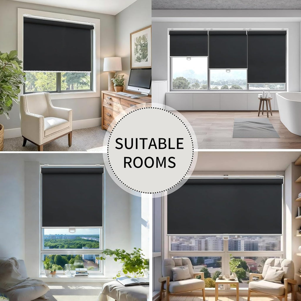 100% Blackout Indoor Cordless Roller Shades for Windows,Room Darkening Rolled Up Blinds with Spring System,Thermal