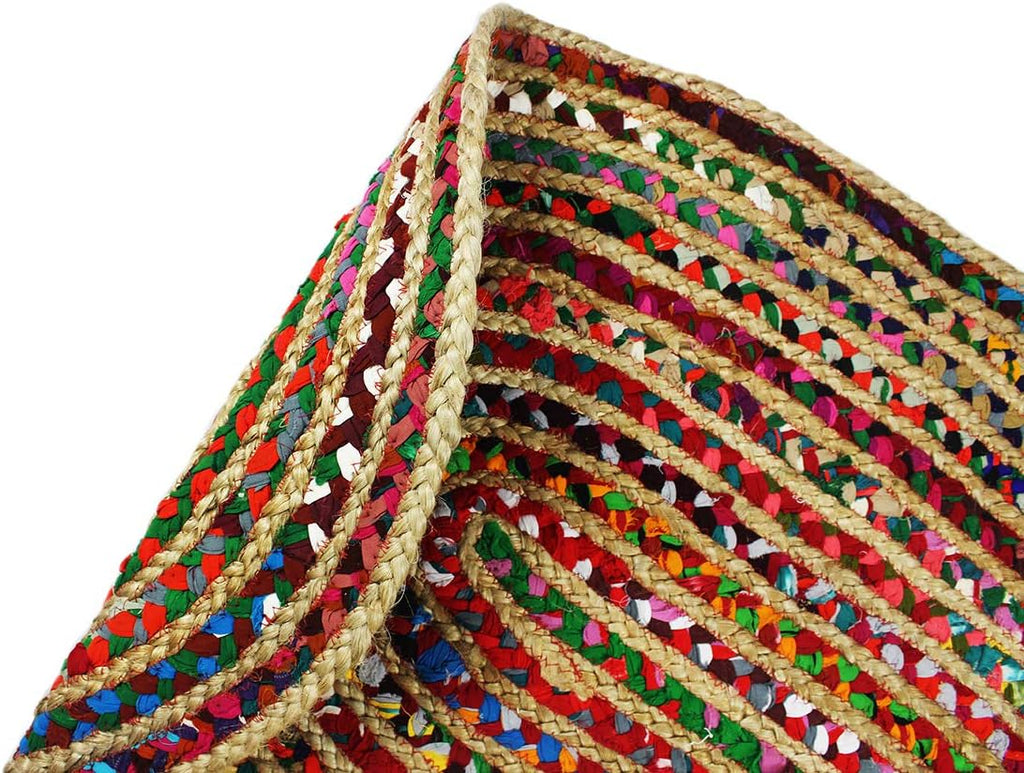 Jute Chindi Braid Rag Rug - 5x8 Ft Oval Multi Color Area Rug | Handwoven Reversible Jute & Natural Recycled Cotton