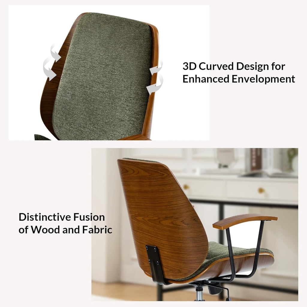Modern Ergonomic with Wood Frame & Metal Base, Swivel Home Office Desk Chairs with Adjustable Height, Comfy