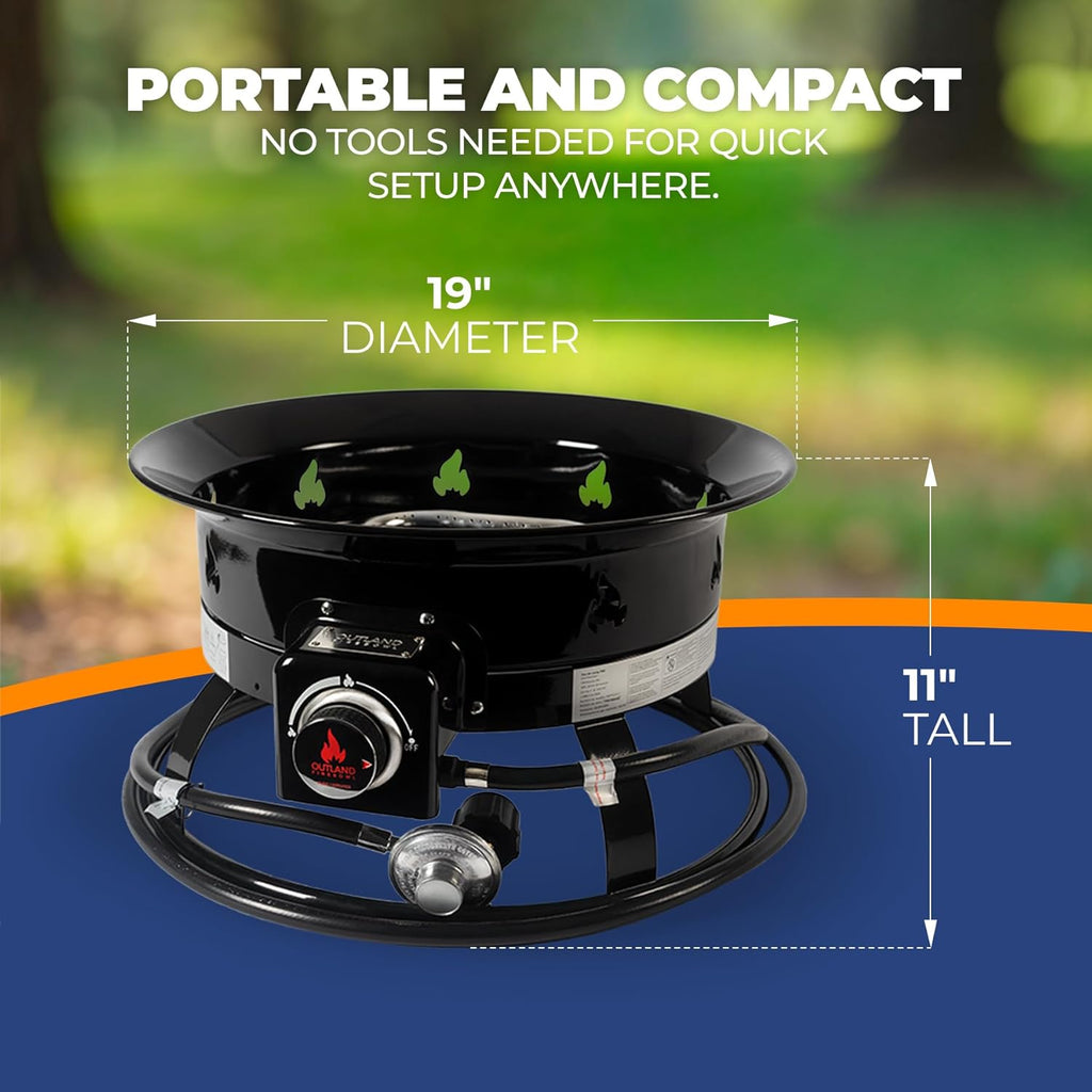 Portable Propane Fire Pit, 19-inch, 58,000 BTU with Fire Pit Cover & Carry Kit, Smokeless Gas Firebowl