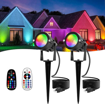 Multicolor Spotlight Outdoor: 16 Color Changing Landscape Lighting with Remotes 120V Plug in Waterproof Holiday LED