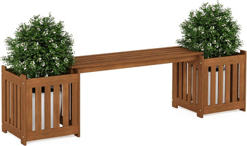 FG19455 Tioman Hardwood Outdoor Lifestyle Flowerbox with Bench, Natural
