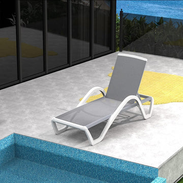 Outdoor Lounge Chair, Aluminum Patio Chaise Lounge with 5 Position Adjustable Backrest and Wheels, All Weather