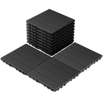9 Pack Plastic Interlocking Deck Tiles, Patio Deck Tiles Waterproof Outdoor Flooring 12" x 12"All Weather Uses for