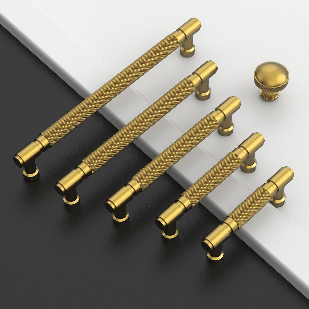 10 Pack Brushed Moderne Brass knurled Cabinet Pulls 5"