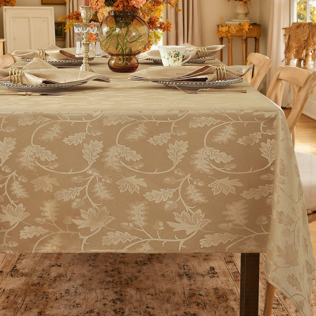 Gold Jacquard Fall Thanksgiving Tablecloth Rectangle, 52"x70"