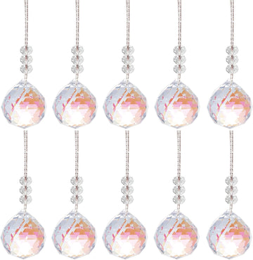Crystal Suncatcher Colorful Ball Prisms Window Rainbow Maker with Ribbon for Hanging 40mm Pack of 10