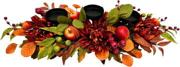 Inch Fall 3 Candle Holder with Faux Apples, Mums and Berries - Set of 3
