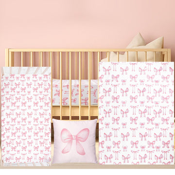 Pink Bow Baby Crib Bedding Set for Infant Standard Bed