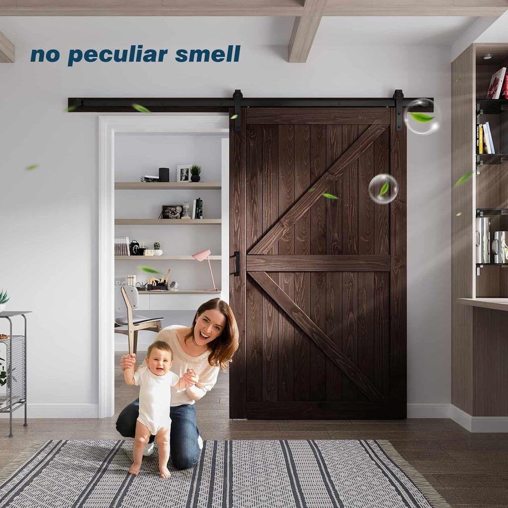 48in x 84in Brown Wood Barn Door with 8ft Barn Door Hardware Track Kit Included, Double Surfaces,Sim
