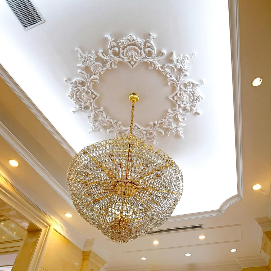 49.6'' Large PU Ceiling Medallion Combination Decorative 2.36'' ID French Style Chandelier Base Ceiling Medallion for Light Fixtures Victorian Rosette Light Covers for Chandeliers (Retro)