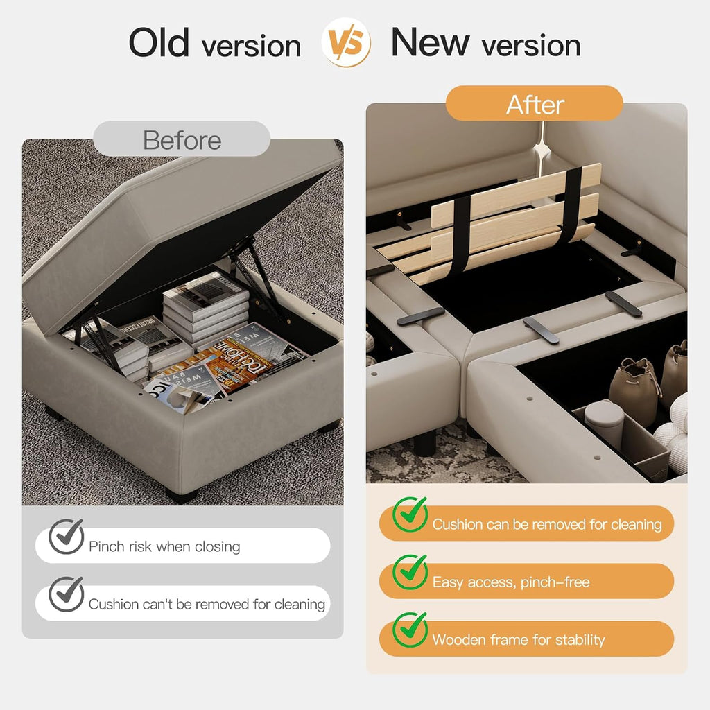 Modular Sectional Sofa with Ottomans Velvet Reversible Chaise Sleeper Bed Storage Seat Grey..., MD-S-1
