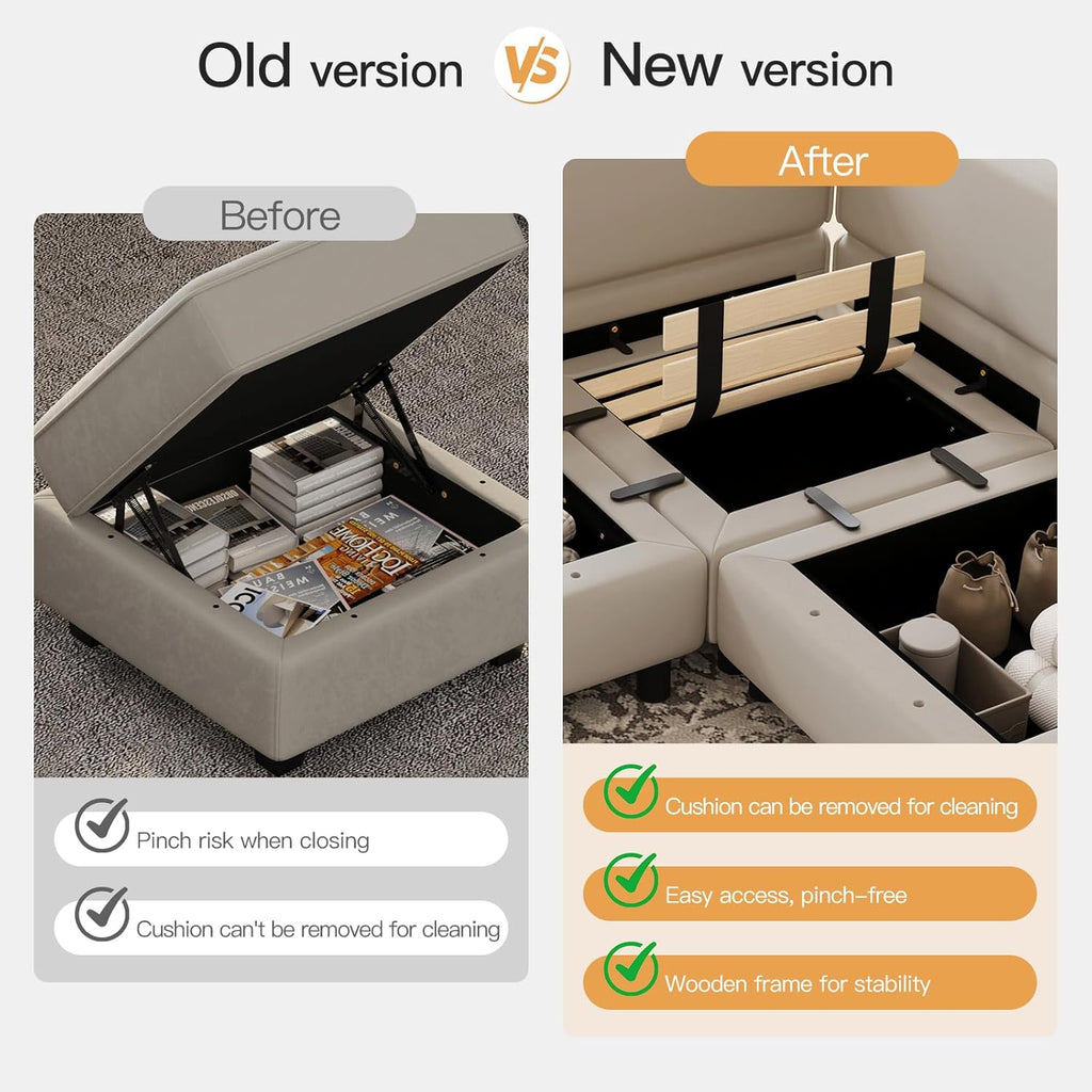 Modular Sectional Sofa Couch with Ottoman L Shape Corner Couch with Storage Modular Sofa with Chaise Velvet Grey...