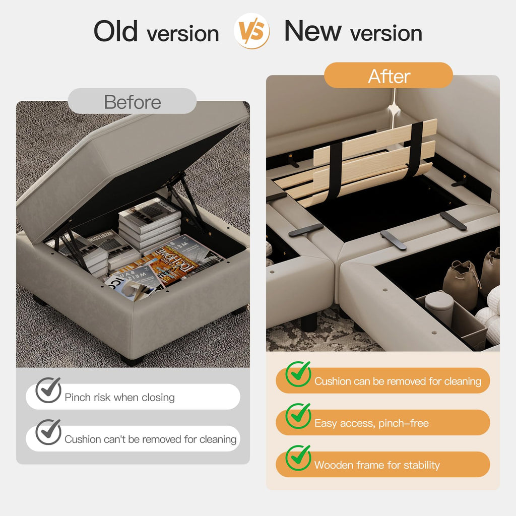 Modular Velvet Sectional Sofa with Chaise Lounge Sectional Sleeper Sofa with Storage Chaise Bed Couch Grey