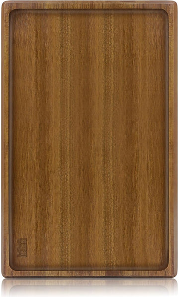 Acacia Wood Serving Tray 16x10 Charcuterie Board & Non-Slip Pads | Premium Acacia Wood Platter for Cheese, Meat &
