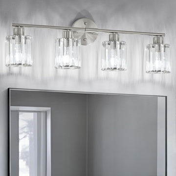 Modern Brushed Nickel Crystal Bathroom Light Fixtures,4-Light | Bathroom Lighting Fixtures over Mirror,Vanity Lights