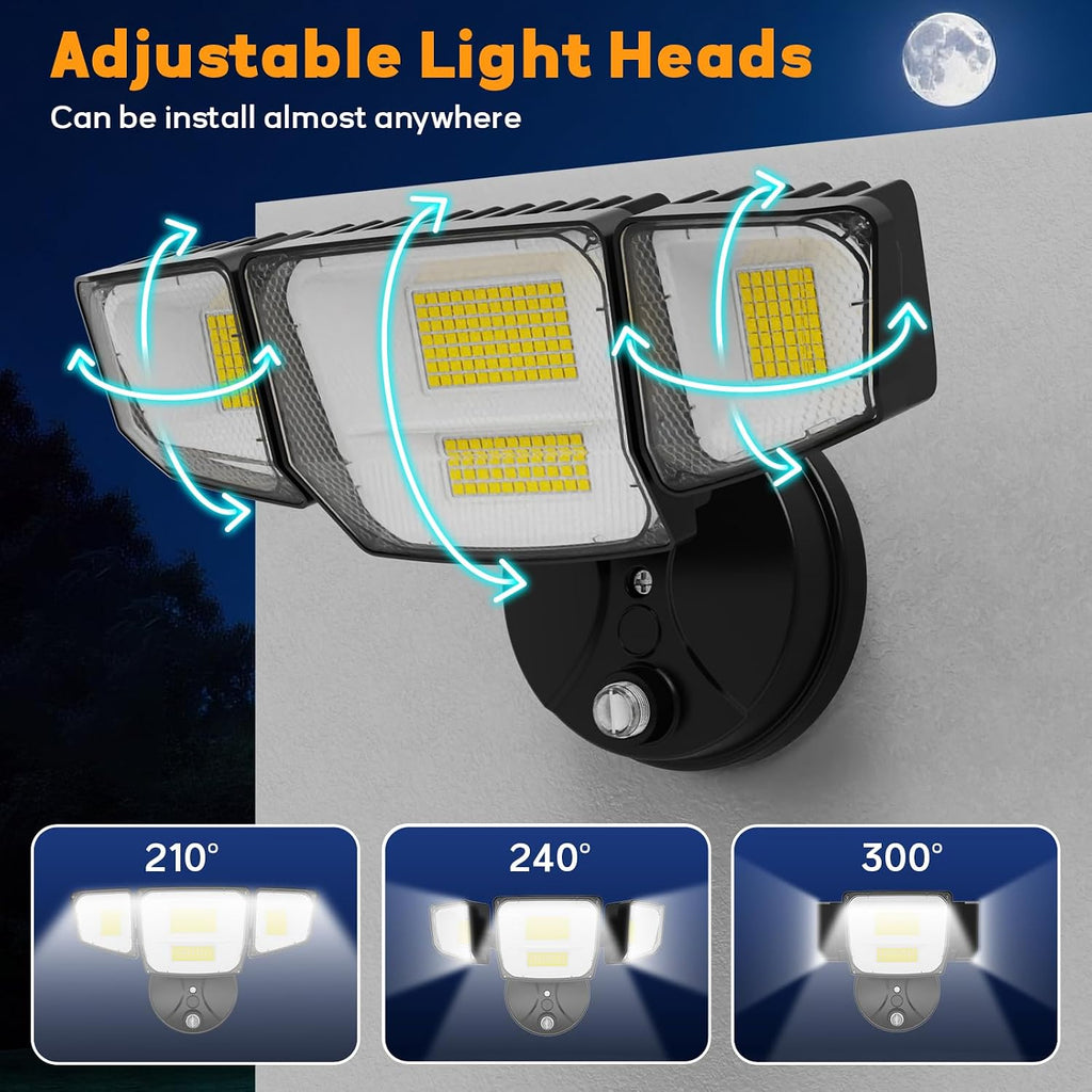 90W Flood Lights Outdoor, 10000LM Dusk to Dawn Outdoor Lighting, IP65 Waterproof, 6500K Daylight, 4 Heads LED