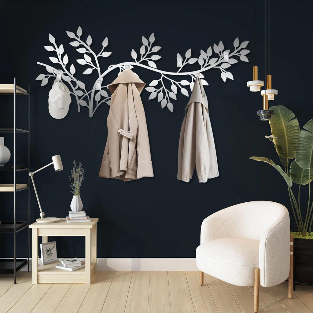 Metal Tree Coat Rack, Tree Branch Wall Mount, Ivy Trees Metal Coat Rack, Bay Leaf Trees Key Hat Clothes Hooks, Nature