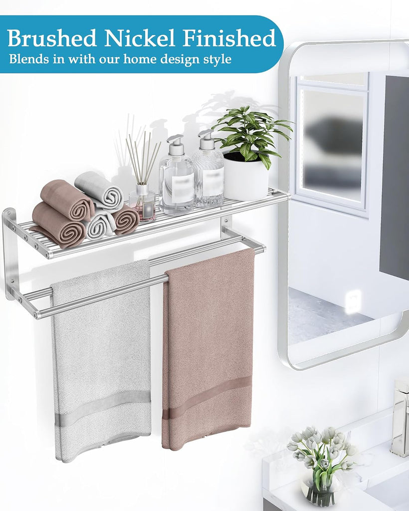 Towel Racks - 24 in Bath Towel Shelf with Double Towel Bar, Stainless Steel Towel Storage for Lavatory Wall Mounted