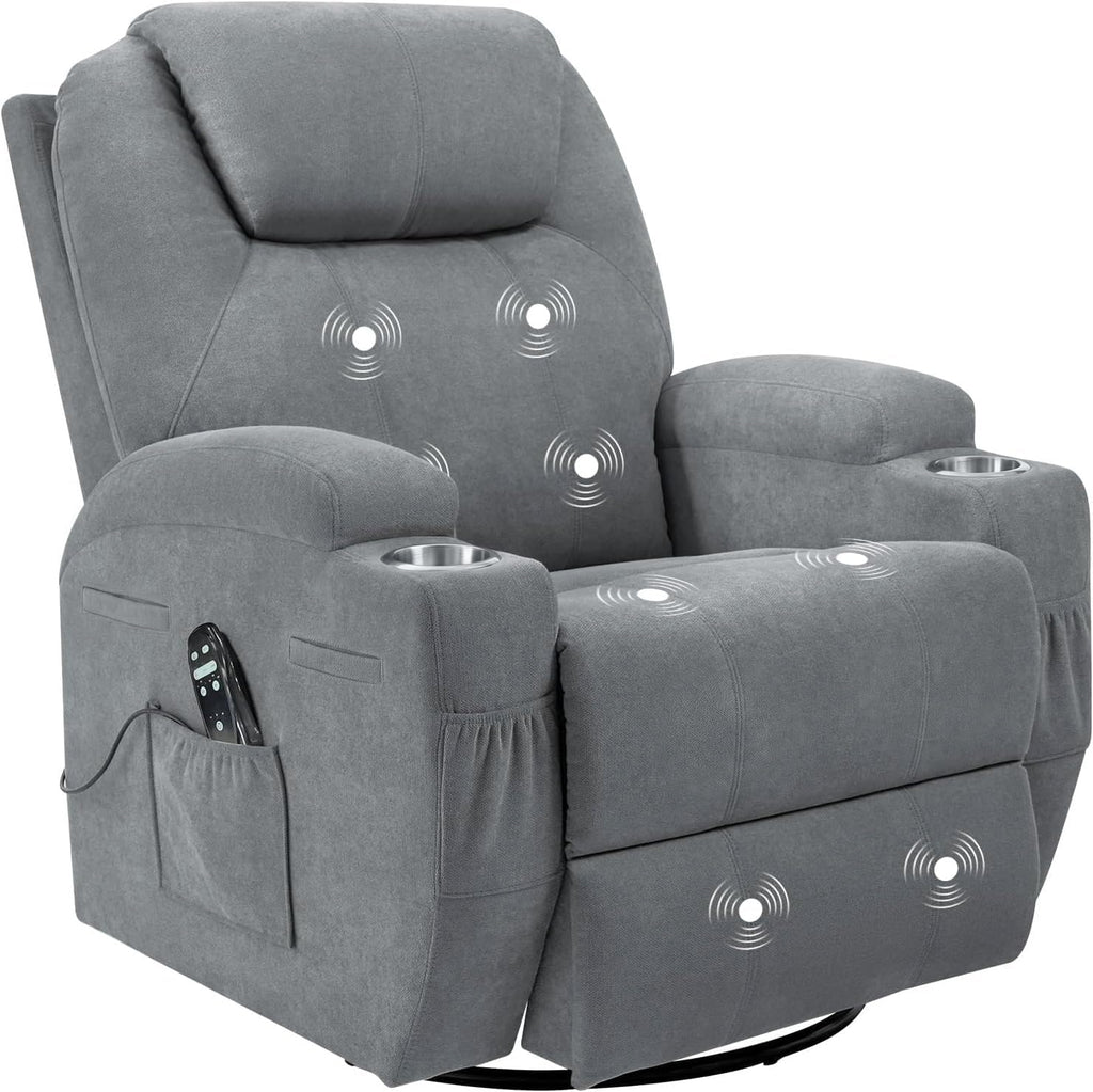 Rocking Chair Recliner Chair with Massage Swivel Ergonomic Lounge Chair Classic Single Sofa with 2 Cup Holders Side