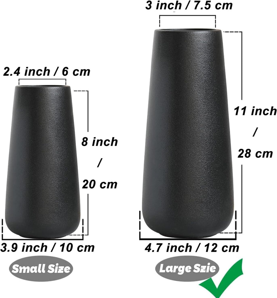 11 Inch Tall Matt Black Ceramic Vase
