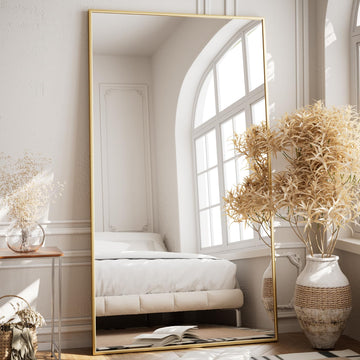 Oversized Full Length Mirror, 86" x 40" Floor Mirror with Stand, Aluminum Alloy Frame Full Body Mirror, Standing