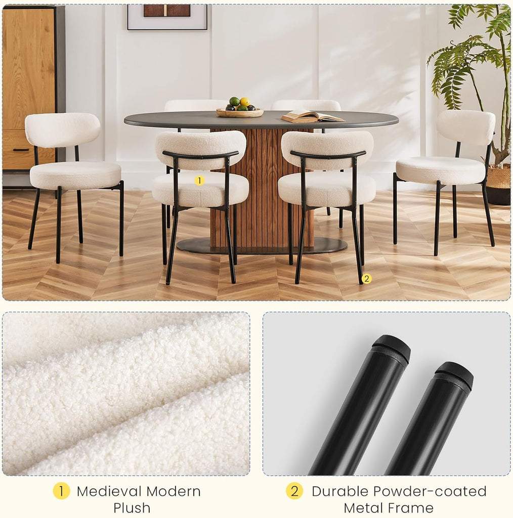 Dining Chairs Set of 2, Mid Century Modern Chair Round Upholstered Curved Backrest, Kitchen Vanity Living Room Chairs