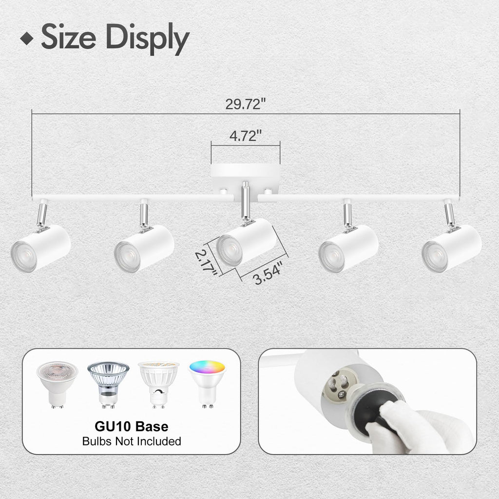 5 Light Track Lighting Fixtures Ceiling, Matte White Kichen Track Lighting, Rotatable Light Heads, Adjustable Modern
