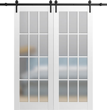 Sturdy Double Barn Door 84 x 84 inches with Frosted Glass 12 Lites | Felicia 3312 Matte White | Top 
