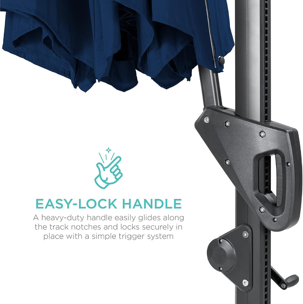 10ft Solar LED Cantilever Patio Umbrella, 360-Degree Rotation Hanging Offset Market Outdoor Sun Shade w/Lights - Navy Bl