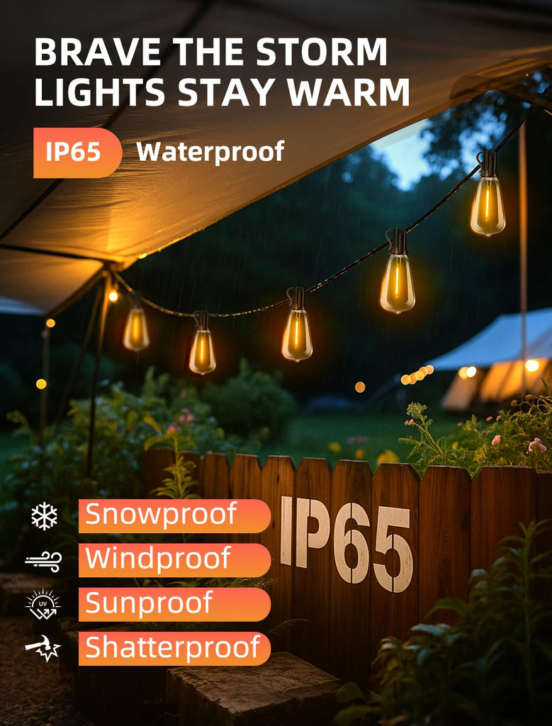Outdoor Patio String Lights: 150Ft 45M Outside Waterproof Light - Remote Dimmable ST38 Shatterproof Bulb Connectable