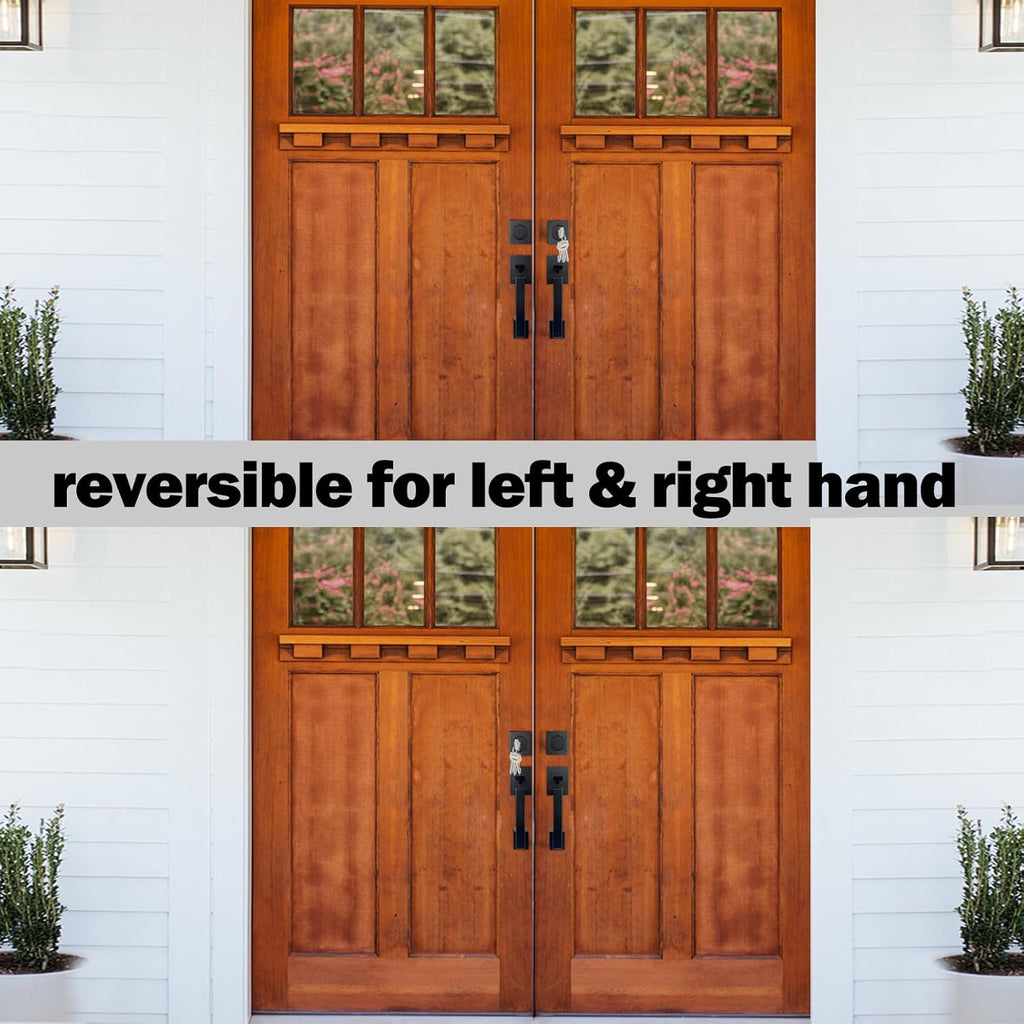 Oil Rubbed Bronze Double French Door Handle Set Door Lock Set with Deadbolt&Lever, Lower Half Grip, Left&Right Handed - Door Handleset
