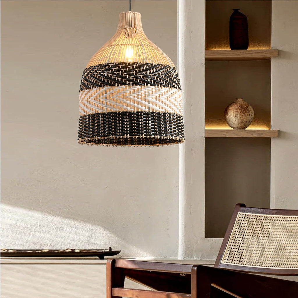 15.75" Rattan Pendant Light, Wicker Hanging Light