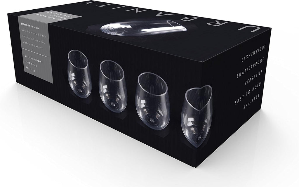 Stemless Wine Glasses - Unbreakable Shatterproof BPA Free Plastic Tritan (Set of 8) 16oz - Dishwasher Safe
