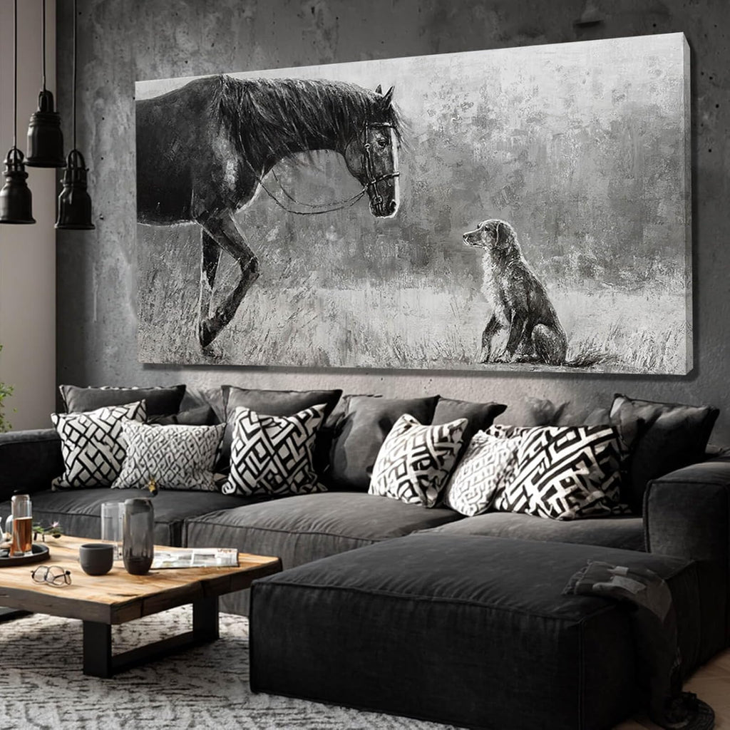 Horse Canvas Wall Decor Grey Wall Picture Modern Wall Hangings Decor 29"x58" Canvas Wall Art Kitchen Artwork
