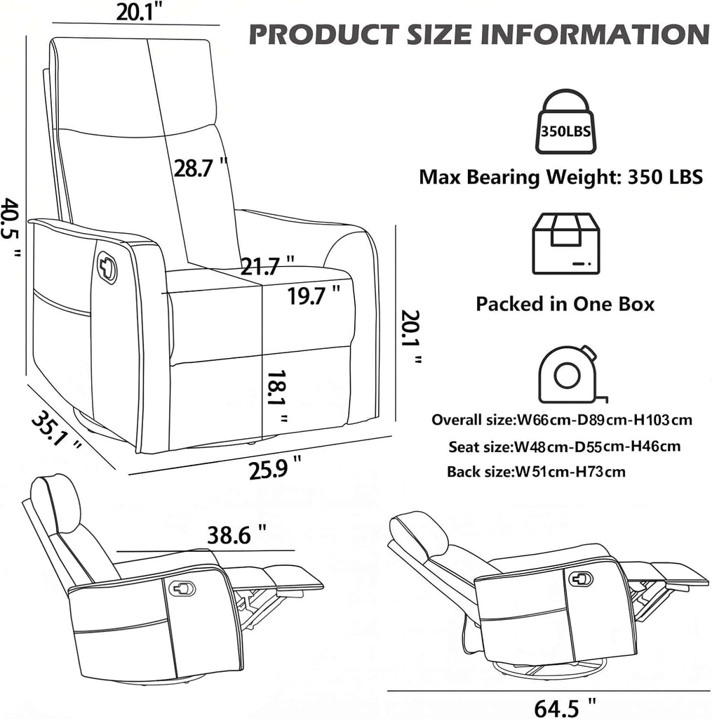 Swivel Rocker Recliner Chair, 360° Swivel Recliner with Heat and Massage, Rocker Recliner Nursery Glider Chair with