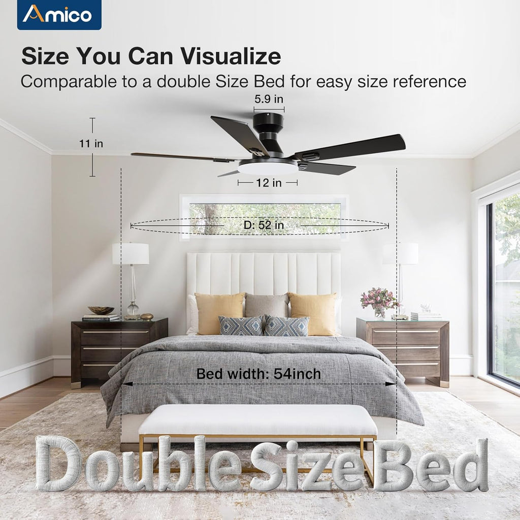 Ceiling Fans with Lights, 52'' Smart RGB Ceiling Fan with Remote/APP/Alexa Control, Flush Mount, Reversible DC Motor