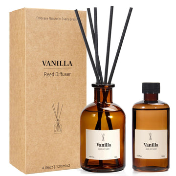 Reed Diffuser Set, 8.12 fl.oz Vanilla Oil Diffuser with 10 Sticks, Home Fragrance Reed Diffuser Shelf Decor & Air