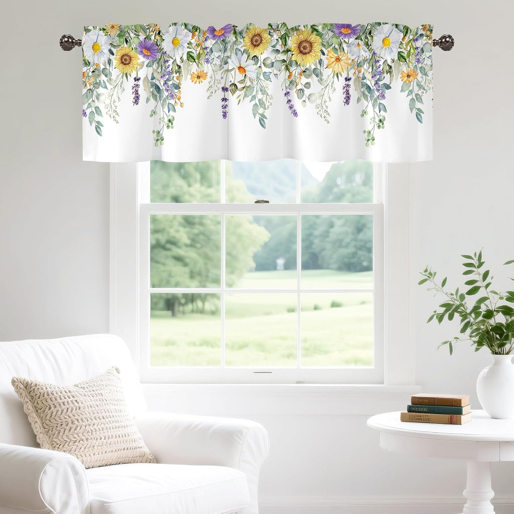Spring Wildflower Flower Valance for Windows,Window Treatment Curtains Rod Pocket Sheer Small Short Valance