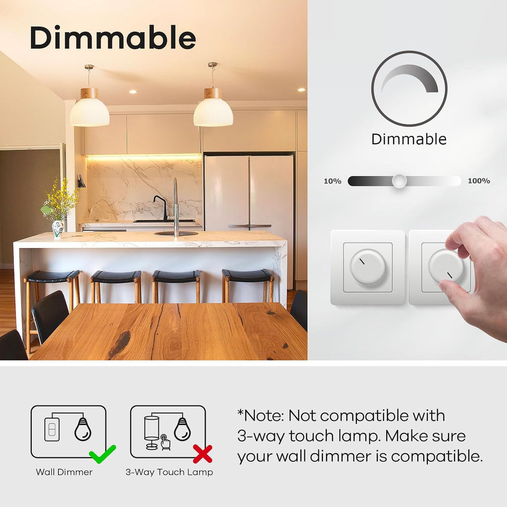A19 LED Light Bulbs Dimmable, 60W Equivalent, Energy Efficient 9W, 2700K, 800 Lumens, E26 Standard Base, Lighting for Bedroom Living Room Home Office, 6 Packs